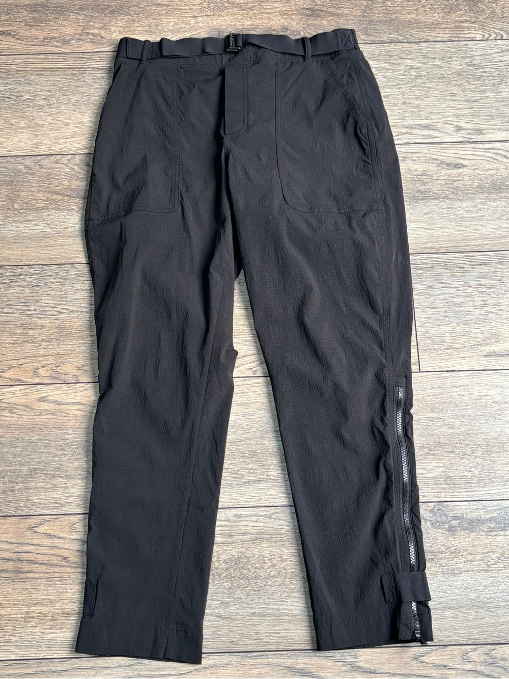 Athleta Trekkie Belted Pants Hiking Outdoor Pockets Nylon Black Sz 8 #530625